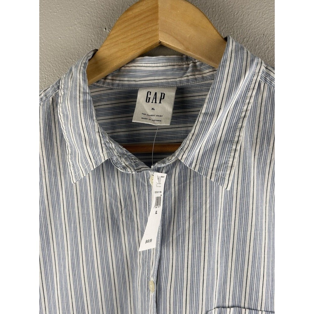 Gap Mens XL Blue Gray Thin Stripe Button Down Long Sleeve Cotton Classic Fit NWT - Picture 2 of 8